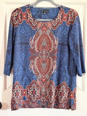 N Touch Blue Paisley Scoop Neck Top